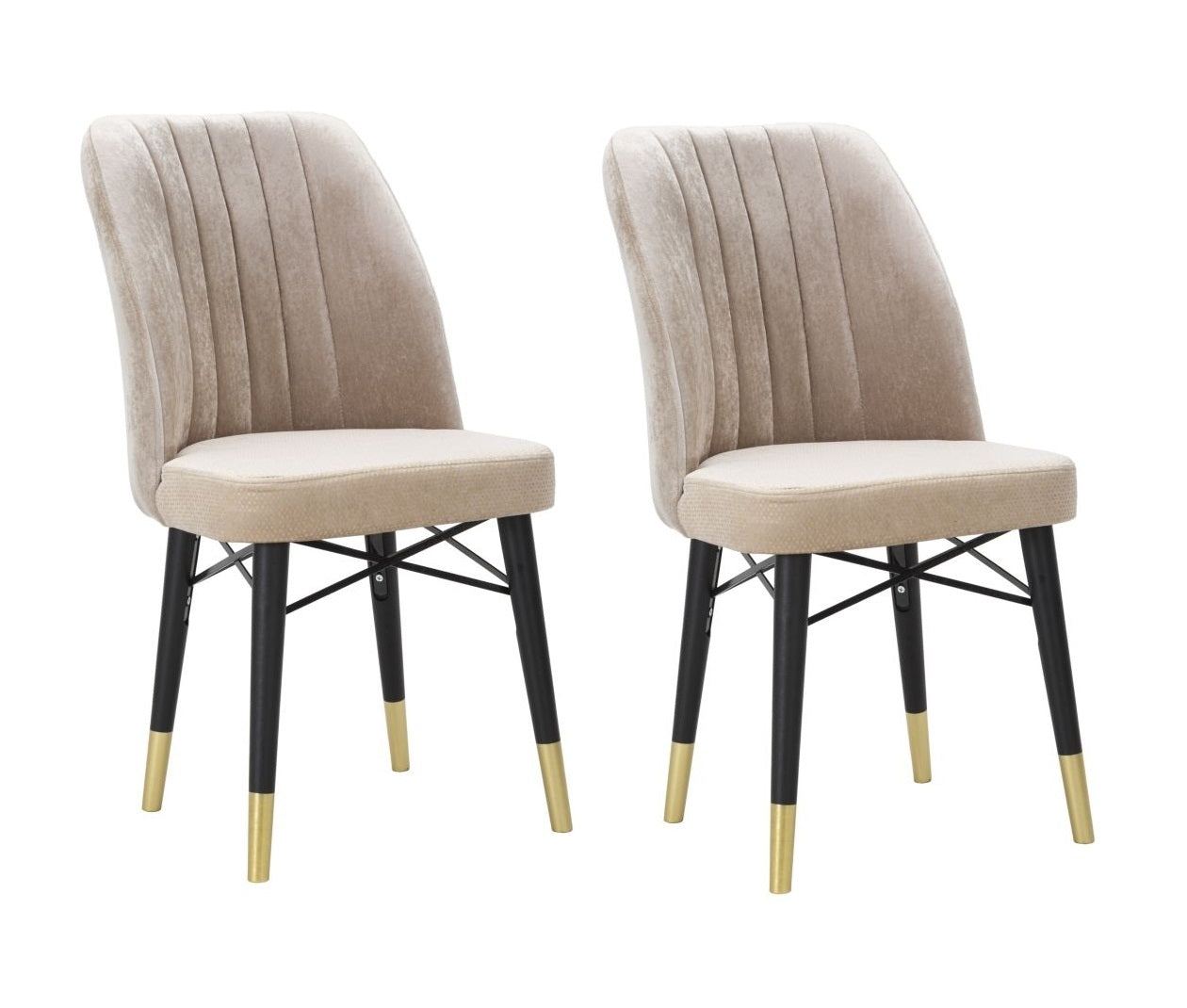 Buy Set of 2 chairs upholstered with fabric and wooden legs Bella Velvet Gray / White / Gold, L50xW49xH92.5 cm online, best price, free delivery