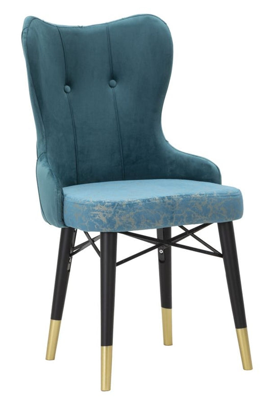Buy Set of 2 chairs upholstered with fabric and wooden legs Kelebek Velvet Teal / Black / Gold, L52xD60xH95 cm online, best price, free delivery