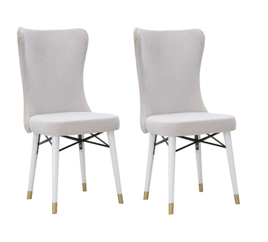 Buy Set of 2 upholstered chairs with fabric and wooden legs, Mimoza Velvet Cream / White / Gold, l40xW65xH99 cm online, best price, free delivery
