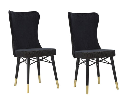 Buy Set of 2 upholstered chairs with fabric and wooden legs, Mimoza Velvet Black / Gold, L40xW65xH99 cm online, best price, free delivery