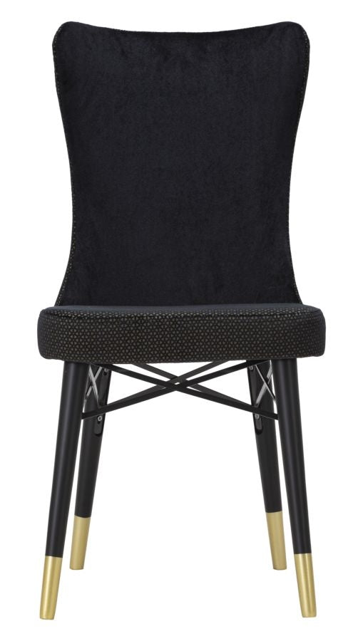 Set 2 scaune tapitate cu stofa si picioare din lemn, Mimoza Velvet Negru / Auriu, l40xA65xH99 cm (3)