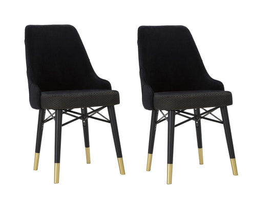 Buy Set of 2 upholstered chairs with fabric and wooden legs, Venus Velvet Black / Gold, L50xW54xH93 cm online, best price, free delivery