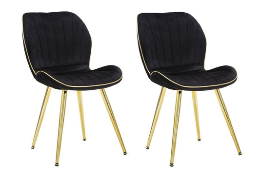 Buy Set of 2 upholstered chairs with fabric and metal legs, Paris Space Velvet Black / Gold, L58xW46xH77 cm online, best price, free delivery
