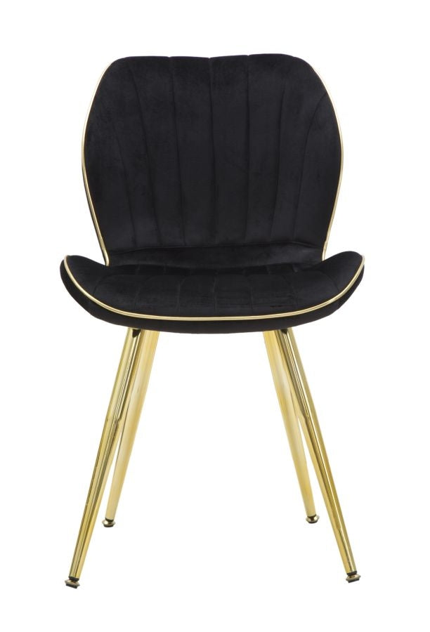 Set 2 scaune tapitate cu stofa si picioare metalice, Paris Space Velvet Negru / Auriu, l58xA46xH77 cm (3)