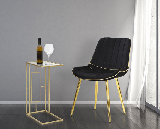 Set 2 scaune tapitate cu stofa si picioare metalice, Paris Velvet Negru / Auriu, l51xA59xH79 cm (1)