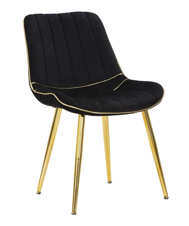 Set 2 scaune tapitate cu stofa si picioare metalice, Paris Velvet Negru / Auriu, l51xA59xH79 cm (2)