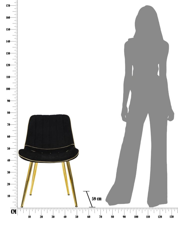 Set 2 scaune tapitate cu stofa si picioare metalice, Paris Velvet Negru / Auriu, l51xA59xH79 cm (10)