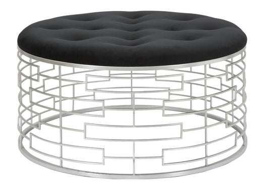 Buy Metal stool upholstered with Ice fabric Black / Silver, Ø91.5xH47 cm online, best price, free delivery