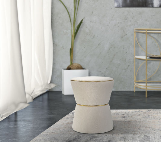 Buy Stool upholstered with boucle fabric, Iceland Double Cream / Gold, Ø43xH52 cm online, best price, free delivery