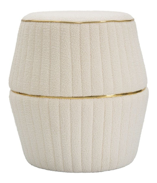 Buy Stool upholstered with boucle fabric, Iceland Plus Cream / Gold, Ø50xH52 cm online, best price, free delivery