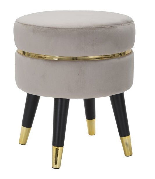 Buy Upholstered stool with fabric and wooden legs, Paris Velvet Gray / Black / Gold, Ø35xH40.5 cm online, best price, free delivery