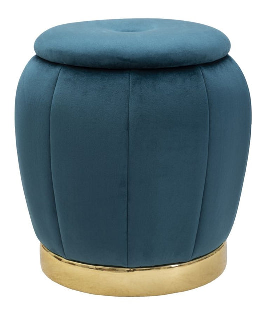 Buy Stool upholstered with fabric, with storage space, Paris Velvet Teal, Ø43xH43 cm online, best price, free delivery