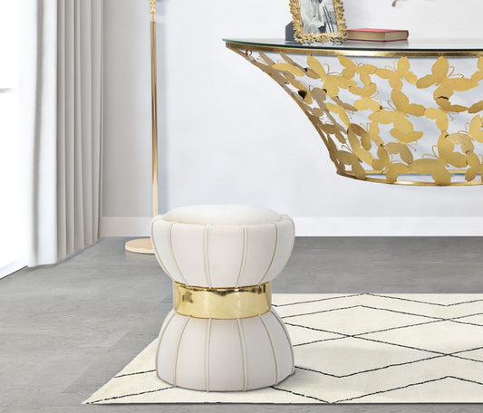Buy Stool upholstered with Flower Velvet Cream / Gold fabric, Ø40xH44 cm online, best price, free delivery