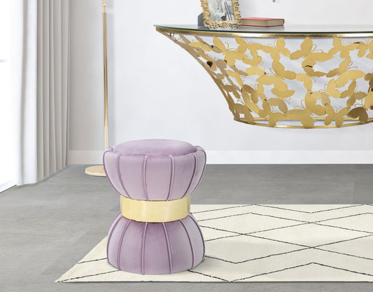 Buy Stool upholstered with Light Pink / Gold Flower Velvet fabric, Ø40xH44 cm online, best price, free delivery