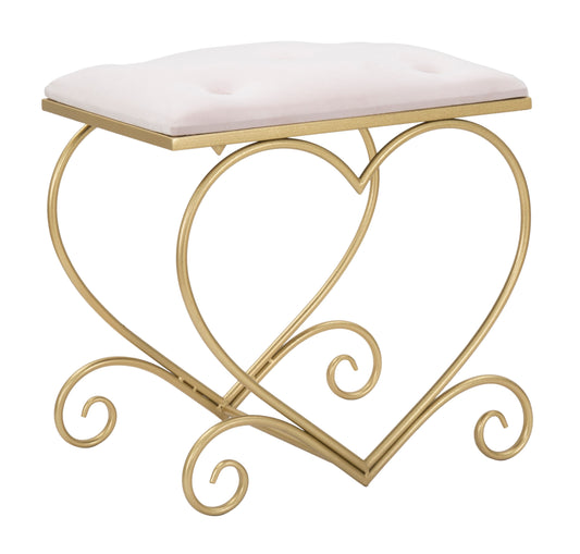 Buy Upholstered stool with fabric and metal legs Heart Velvet Pink / Gold, L50xW37.5xH51.5 cm online, best price, free delivery