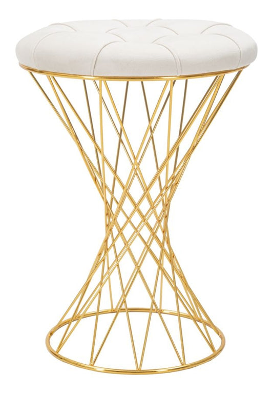Buy Stool upholstered with fabric and metal legs Tower Velvet Cream / Gold, Ø41xH54 cm online, best price, free delivery