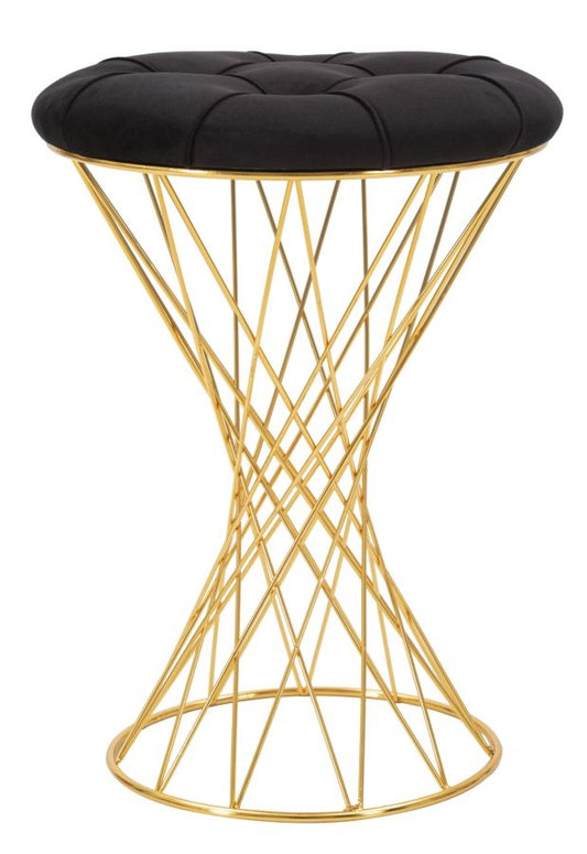 Buy Stool upholstered with fabric and metal legs Tower Velvet Black / Gold, Ø41xH54 cm online, best price, free delivery