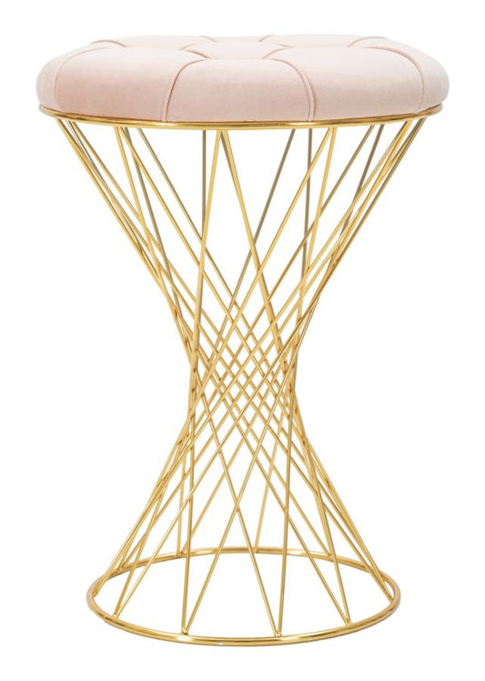 Buy Upholstered stool with fabric and metal legs, Tower Velvet Pink / Gold, Ø41xH54 cm online, best price, free delivery
