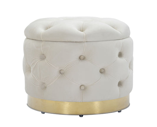 Buy Stool upholstered with fabric and storage space Rich Velvet Cream, Ø55xH42 cm online, best price, free delivery