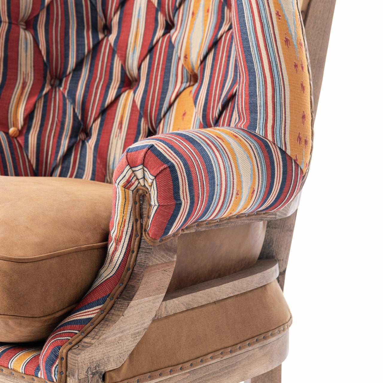 WILLIAM DECONSTRUCTED WING CHAIR (Leather seat cushion) - NEYSHABOUR Woven Fabric_Furniture_Mindthegap