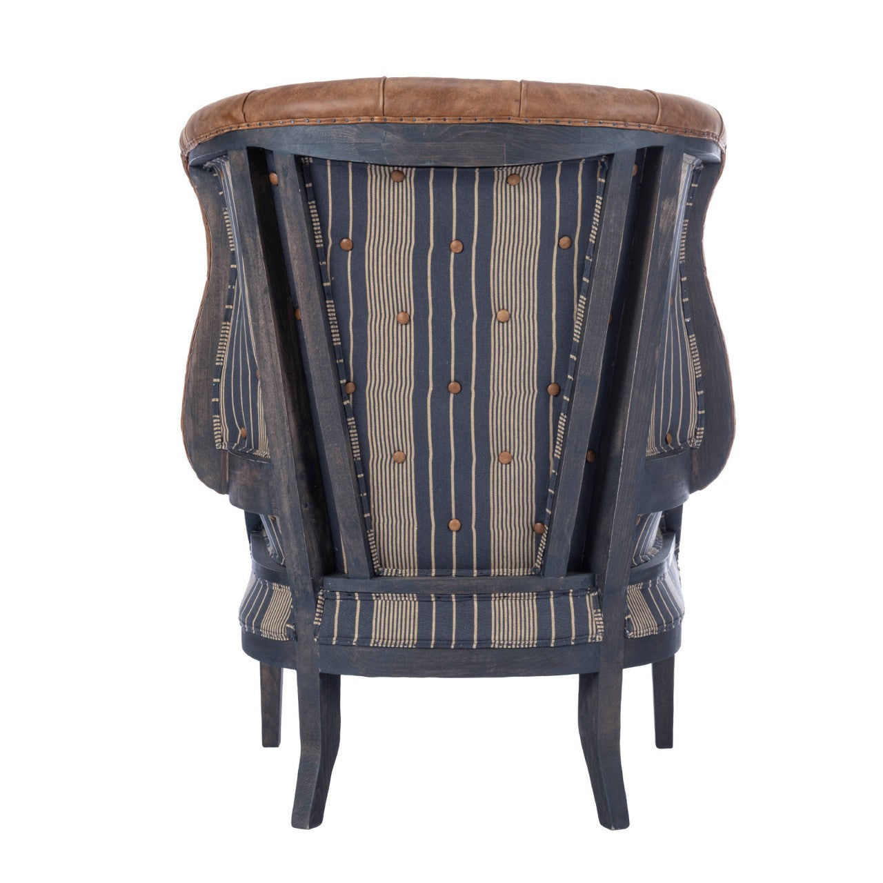 WILLIAM DECONSTRUCTED WING CHAIR (Leather) - NEWPORT STRIPES Heavy Linen Fabric_Furniture_Mindthegap